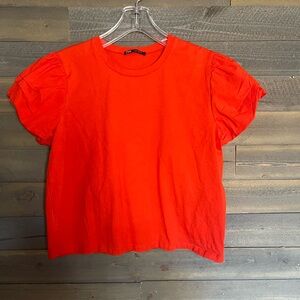Zara Bright Orange Puff Sleeve Tee